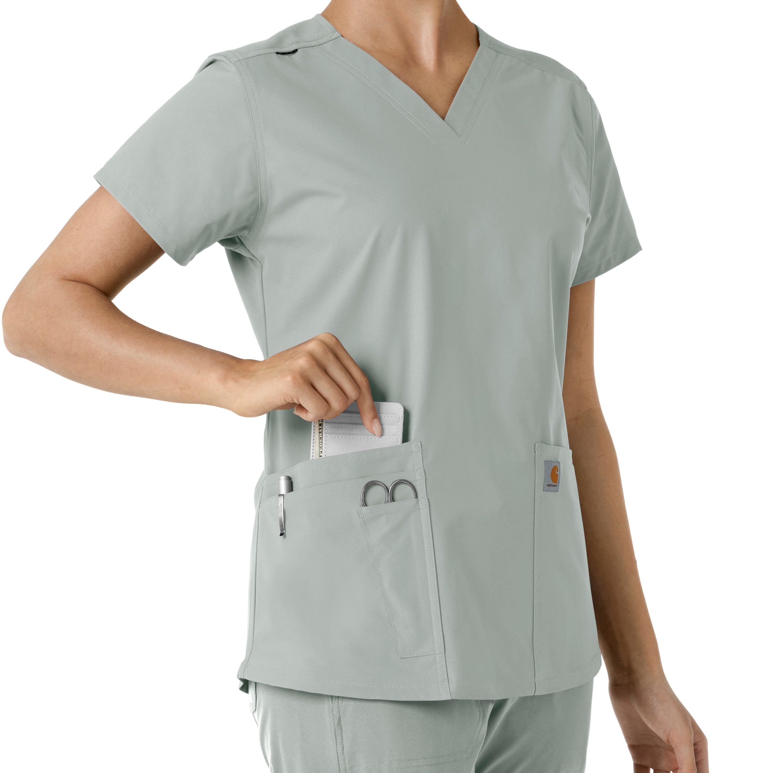 Force Essentials C12313 V-Neck Knit Panel Scrub Top Grey