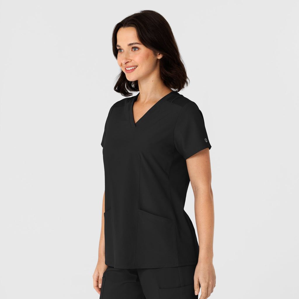 W123 6145 Flex-n-Reach Side Panel V-Neck Scrub Top Black