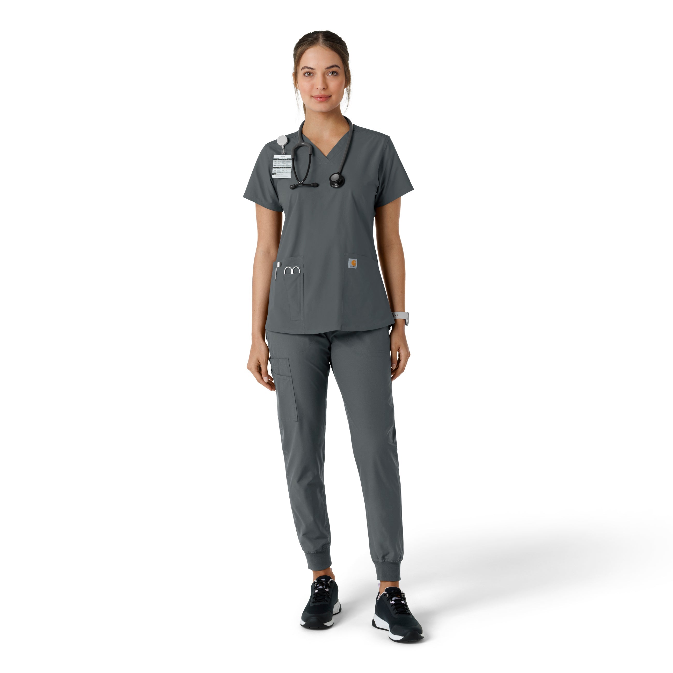 Force Essentials C12313 V-Neck Knit Panel Scrub Top Pewter