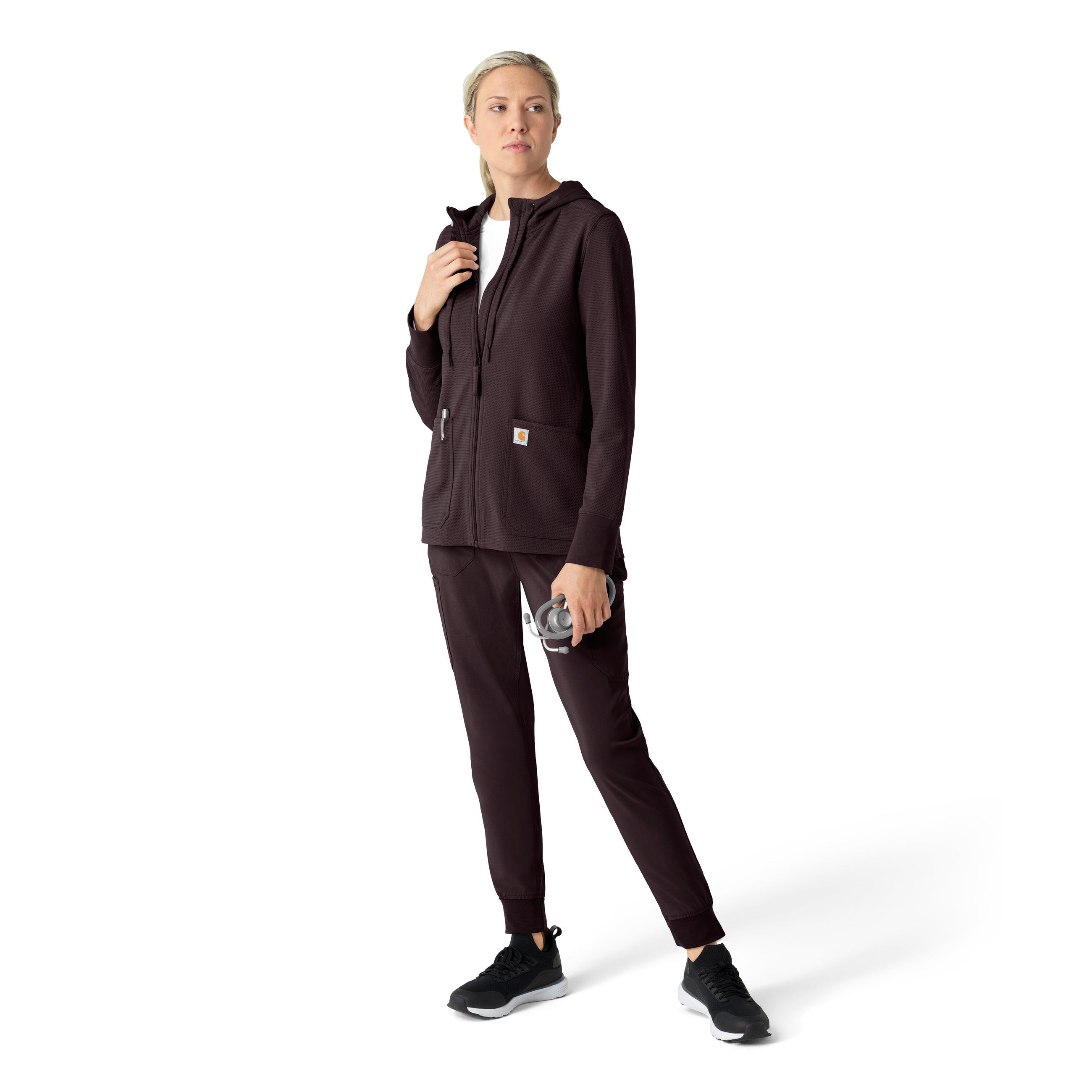 Layers C82008 Women's Full Zip Waffle Hoodie Dark Sepia