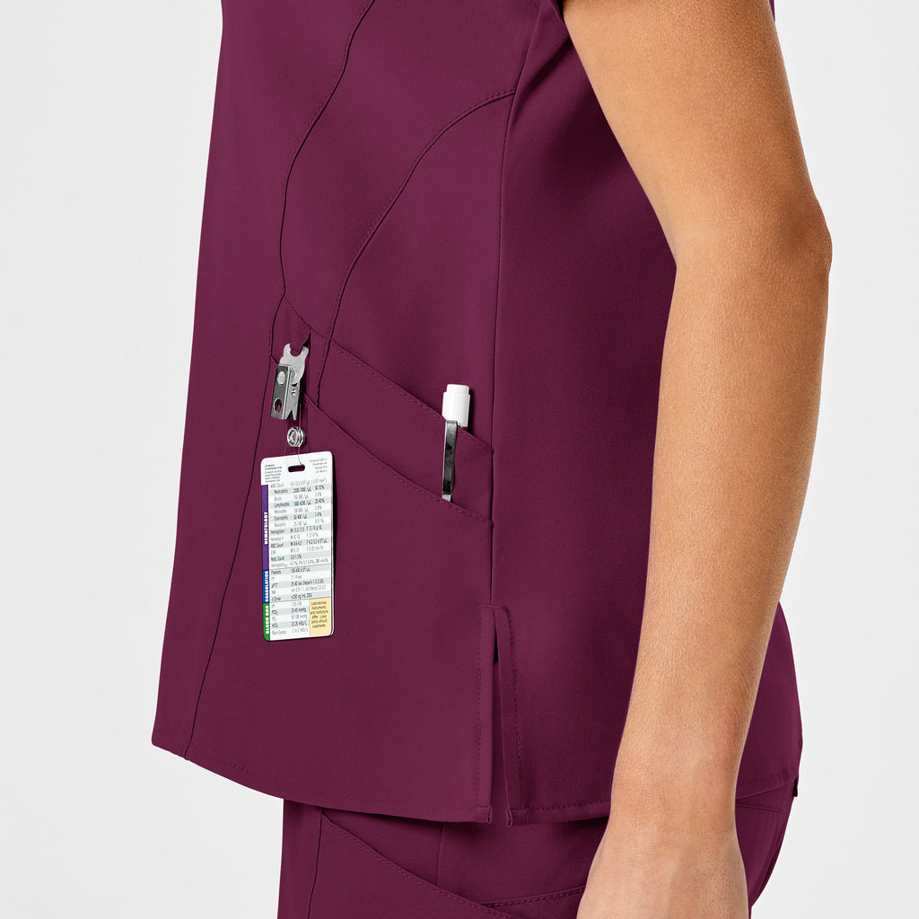 W123 6155 Stylized V-Neck Scrub Top Wine