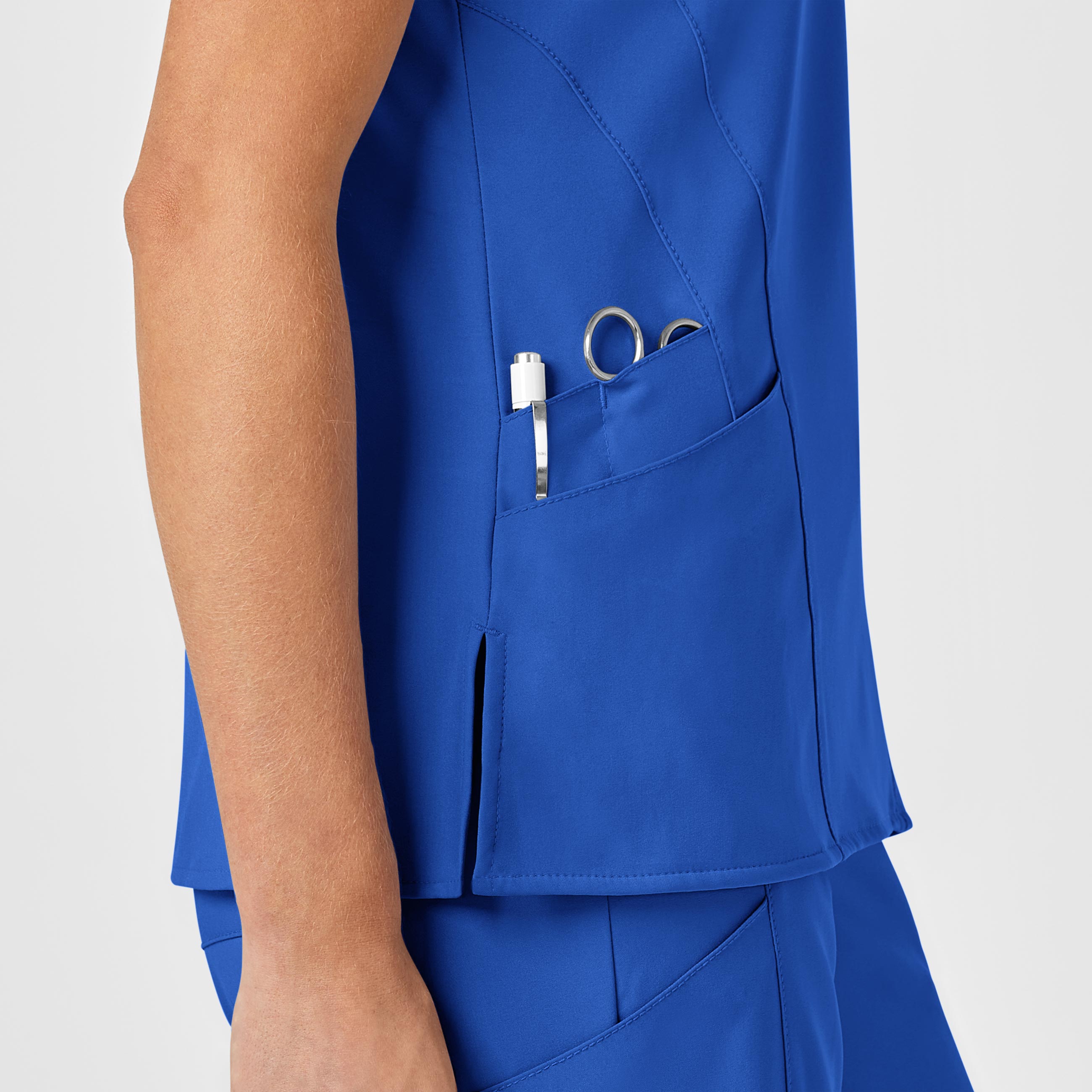 W123 6155 Stylized V-Neck Scrub Top Royal