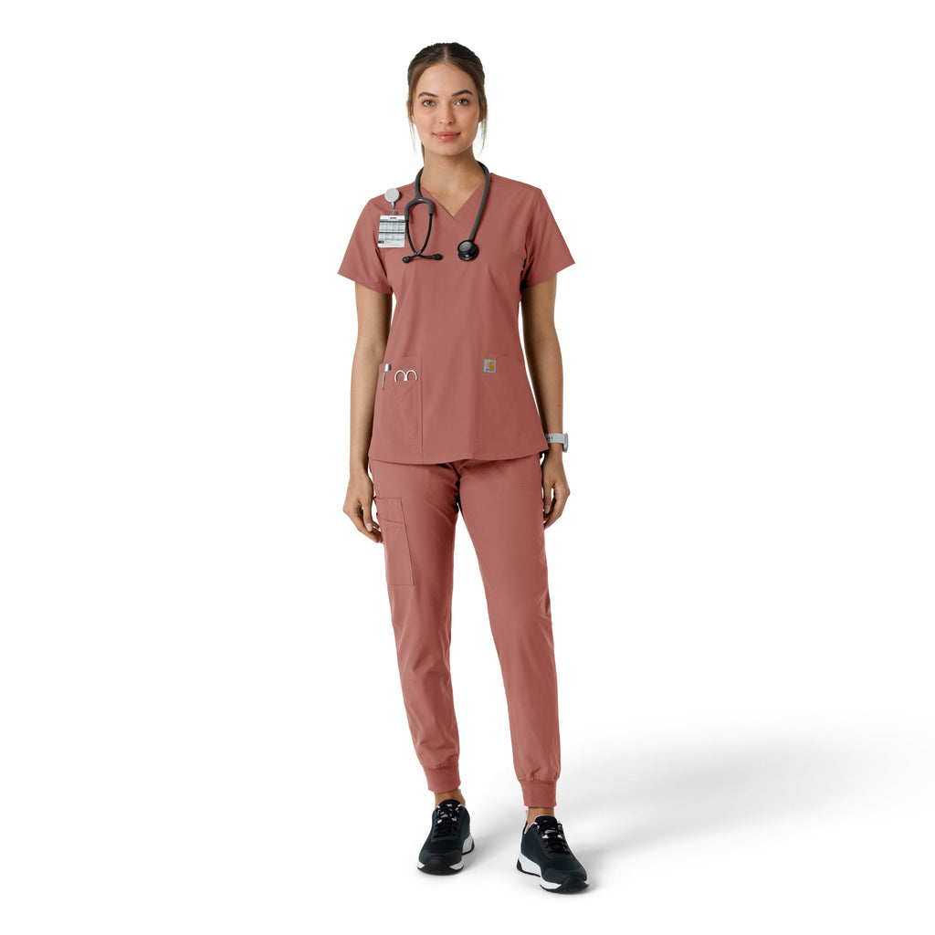 Force Essentials C12313 V-Neck Knit Panel Scrub Top Wildrose