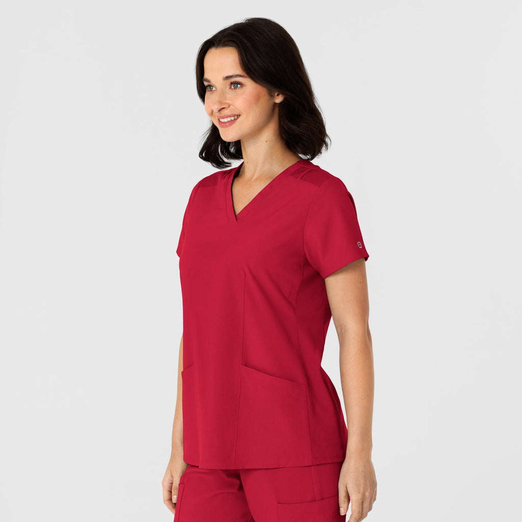 W123 6145 Flex-n-Reach Side Panel V-Neck Scrub Top Red