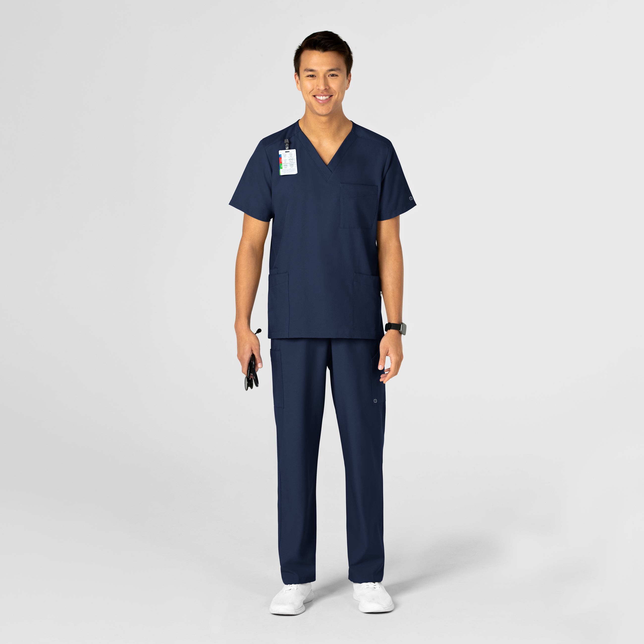 W123 6855 Unisex 4 Pocket Utility Scrub Top Navy