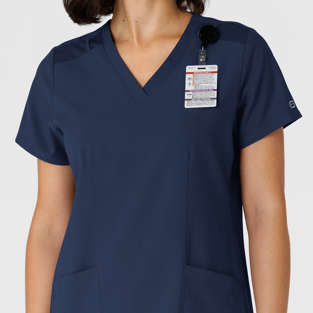 W123 6145 Flex-n-Reach Side Panel V-Neck Scrub Top Navy