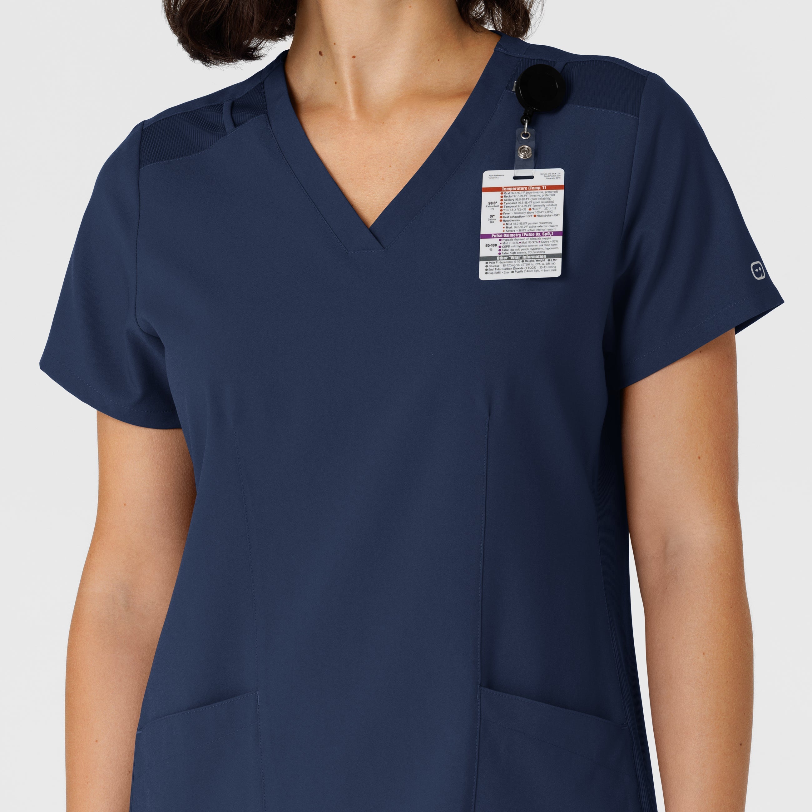 W123 6145 Flex-n-Reach Side Panel V-Neck Scrub Top Navy