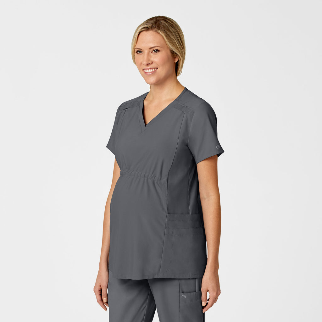 W123 4555 Maternity V-Neck Scrub Top Pewter