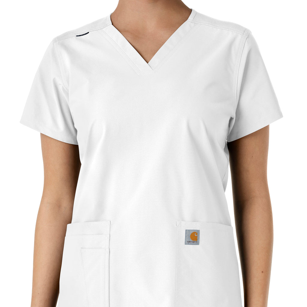 Force Essentials C12313 V-Neck Knit Panel Scrub Top White