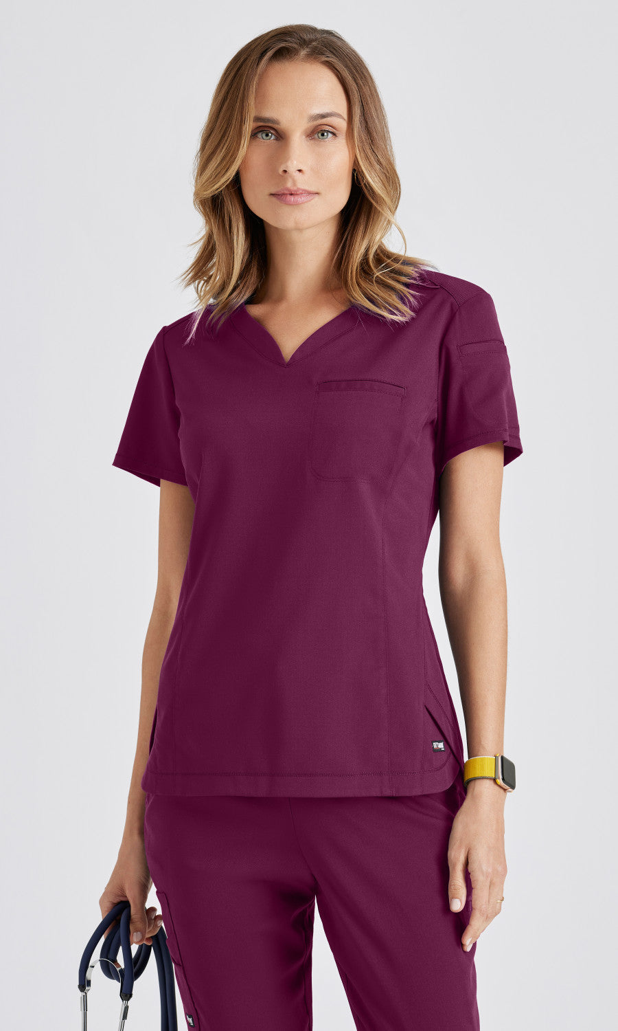 Grey's Anatomy Stretch GRST136 Capri Tuck-in Scrub Top Wine