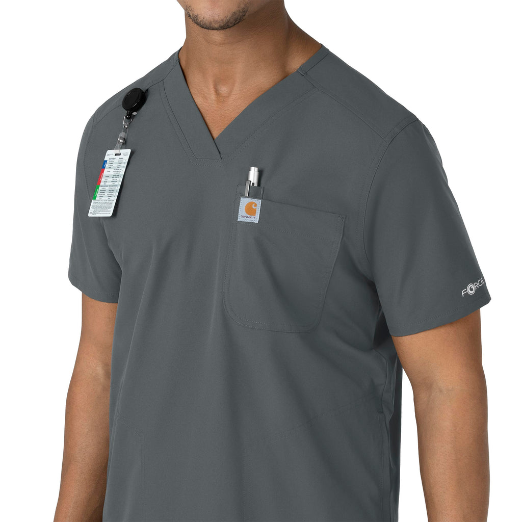 Force Essentials C16113 Men's V-Neck Shirttail Scrub Top Pewter