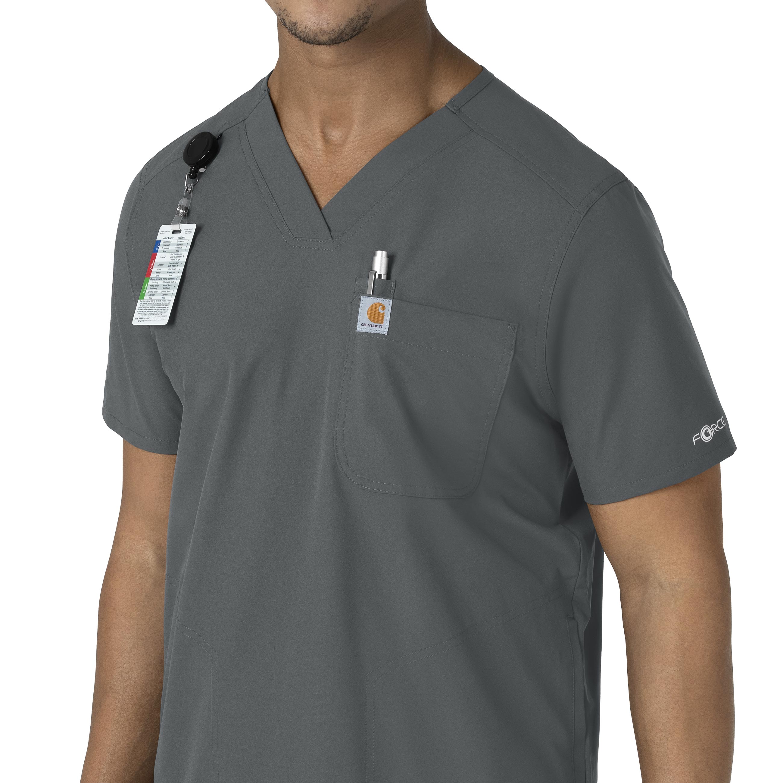 Force Essentials C16113 Men's V-Neck Shirttail Scrub Top Pewter