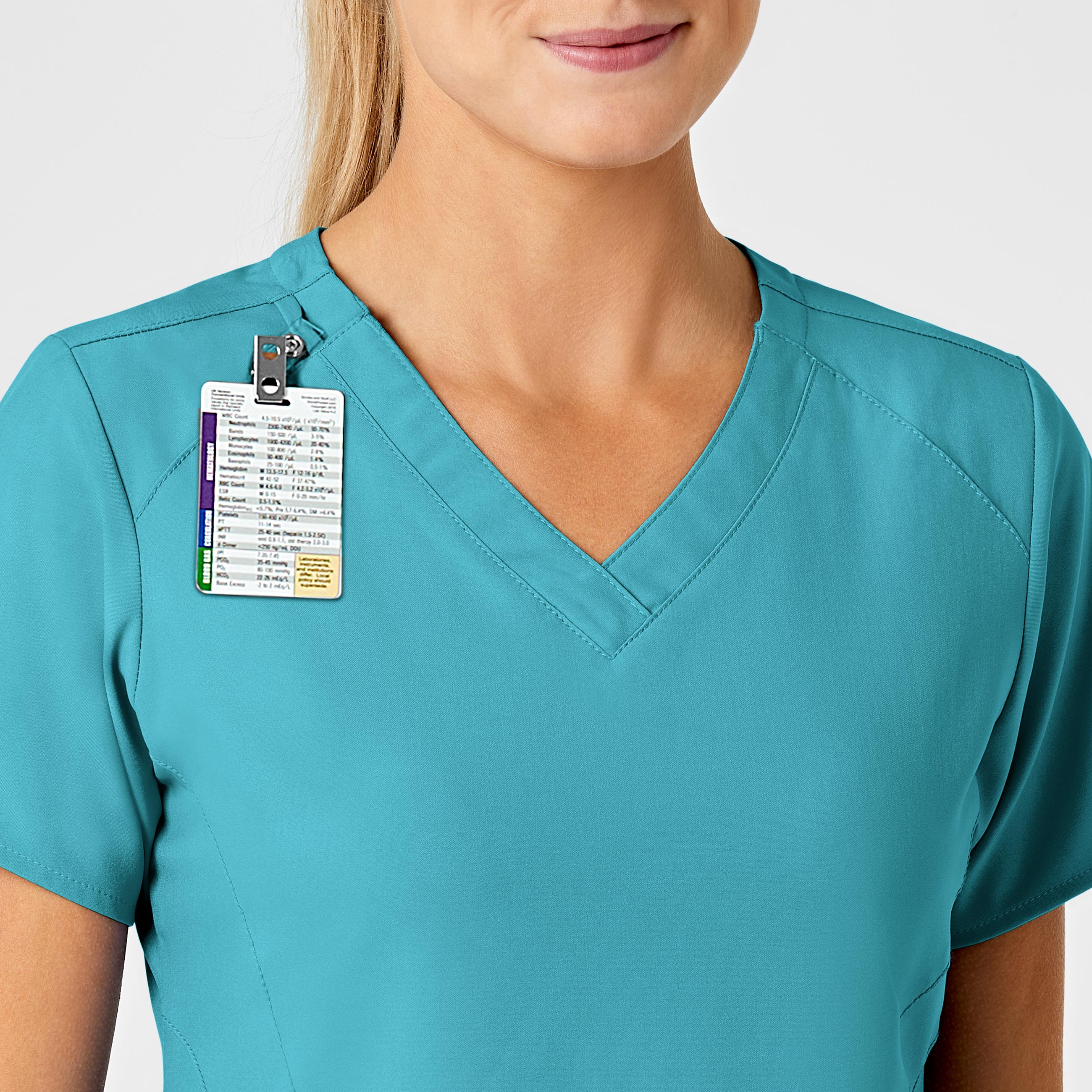 W123 6155 Stylized V-Neck Scrub Top Teal Blue