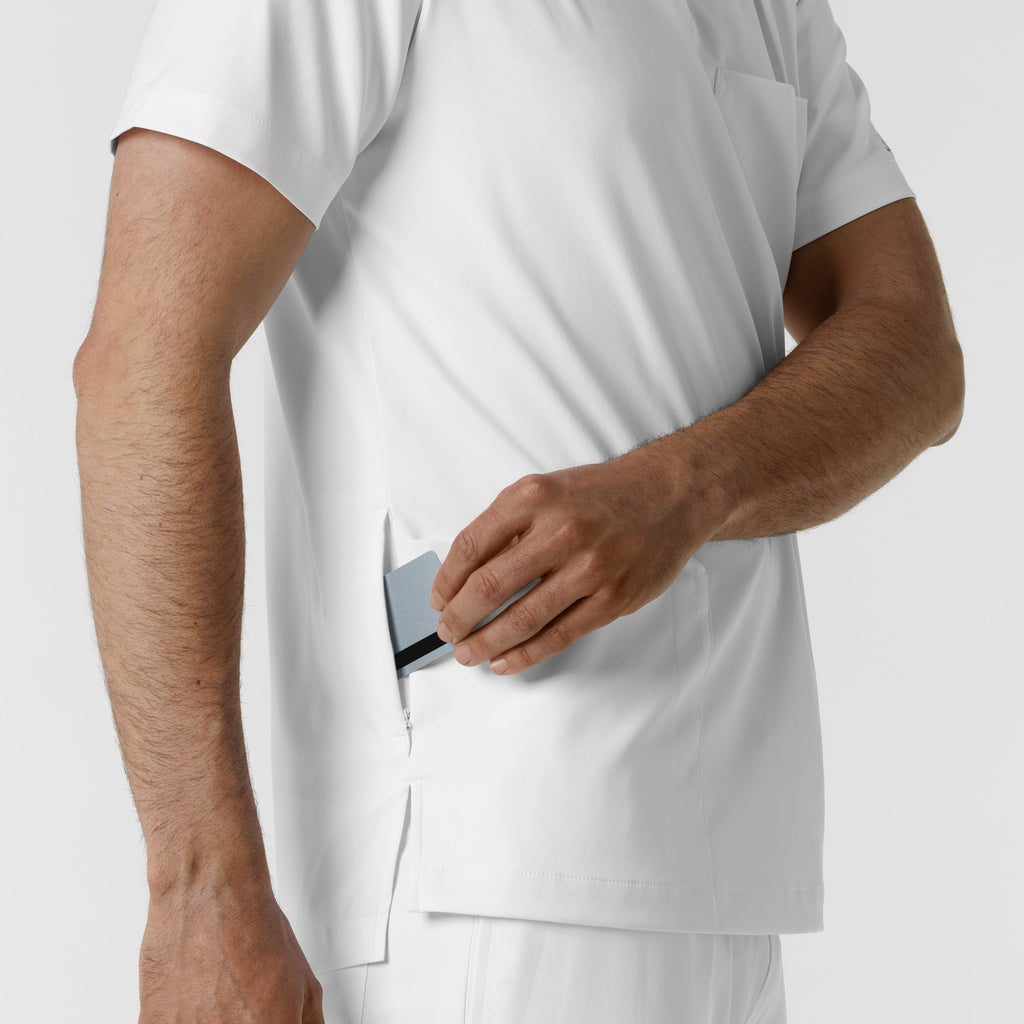 Boundless 6351 Men's Multi Pocket V-Neck Scrub Top White