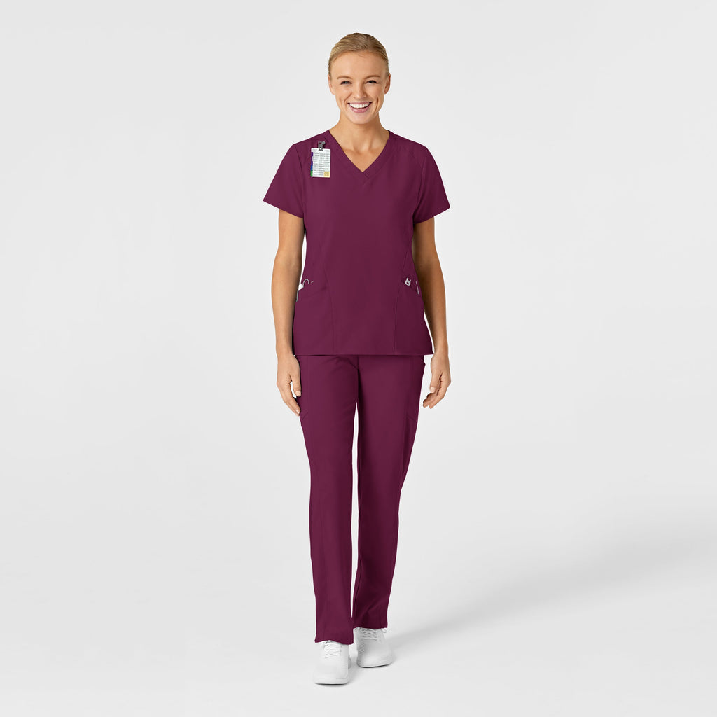 W123 6155 Stylized V-Neck Scrub Top Wine