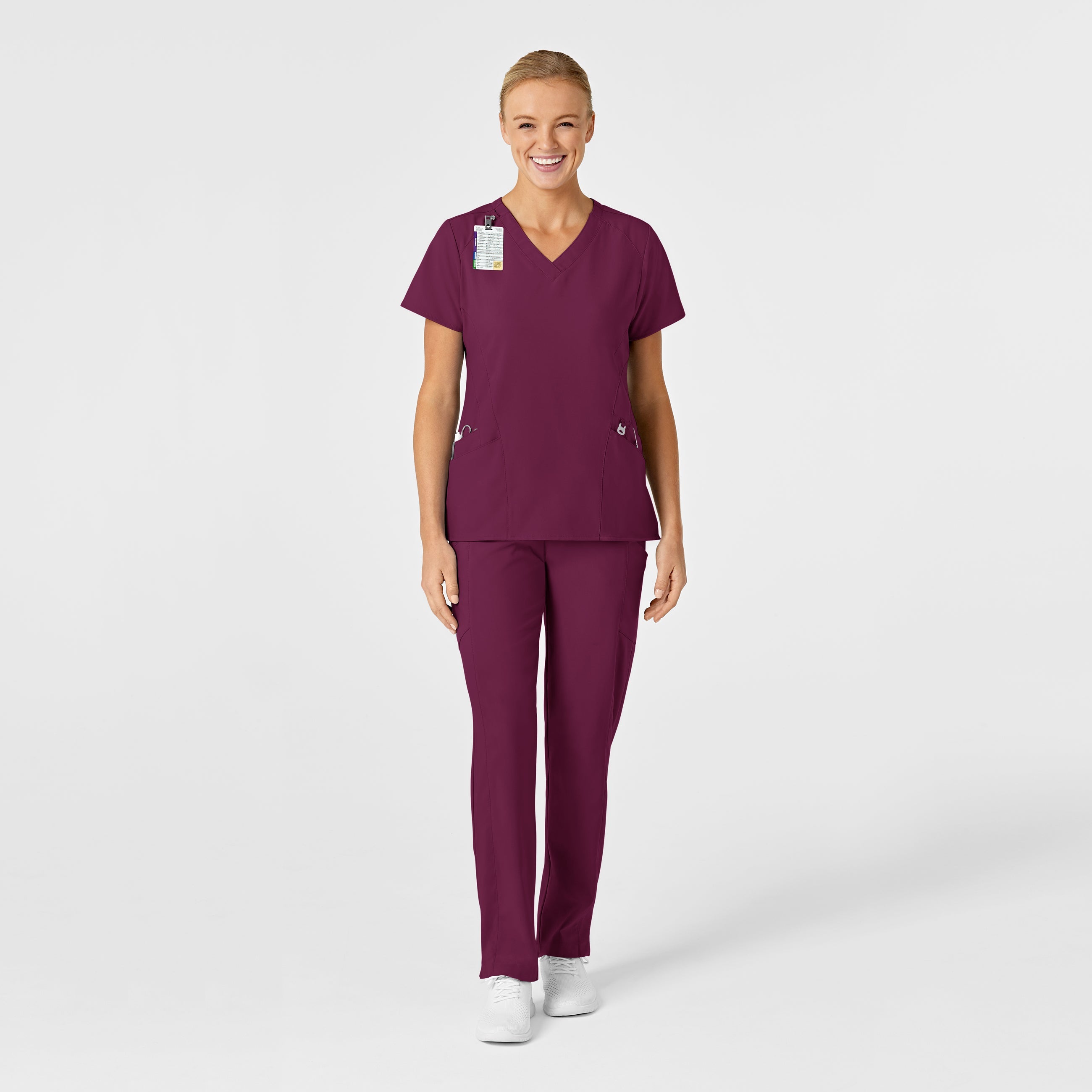 W123 6155 Stylized V-Neck Scrub Top Wine