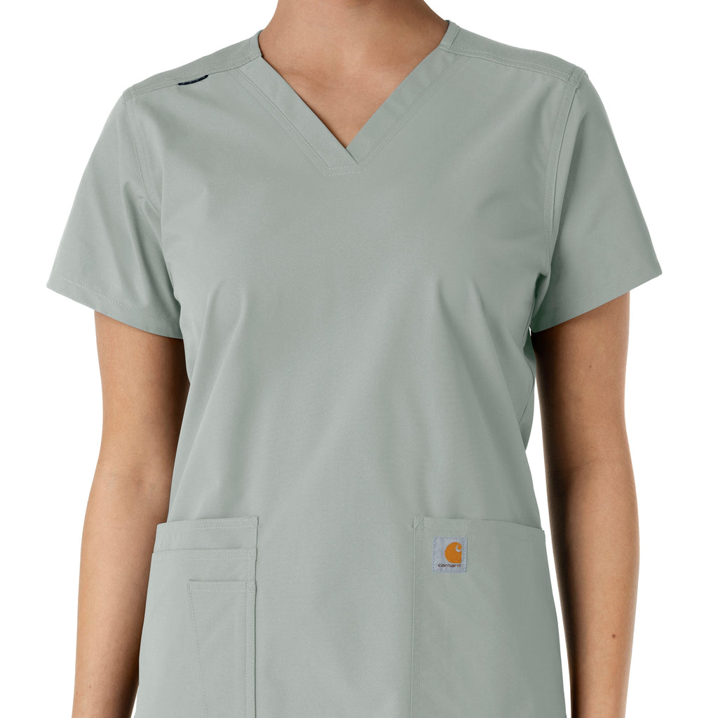 Force Essentials C12313 V-Neck Knit Panel Scrub Top Grey