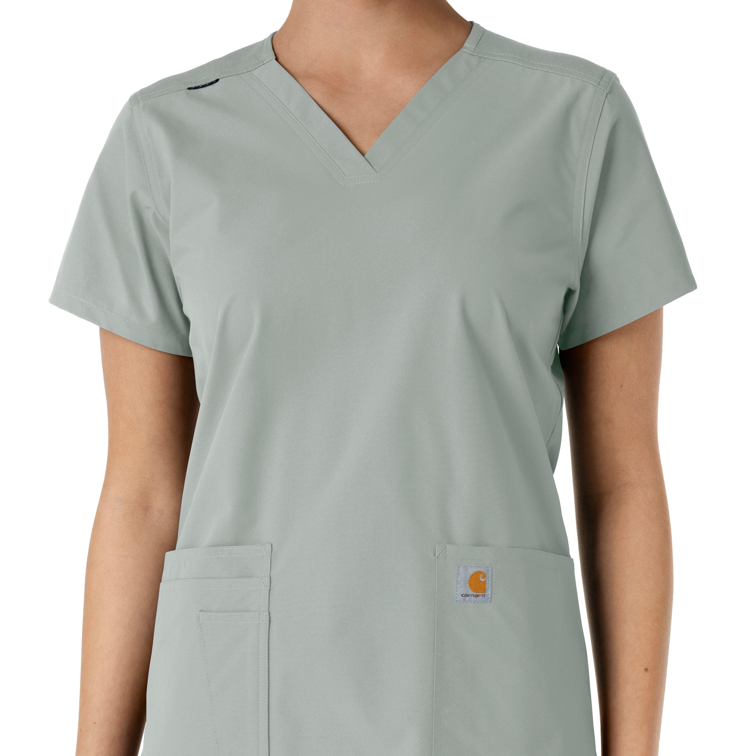 Force Essentials C12313 V-Neck Knit Panel Scrub Top Grey