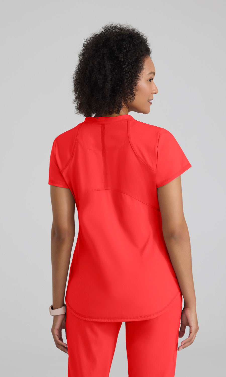 Grey's Anatomy Knits GRST249 Define Knit Scrub Top Radiant Coral