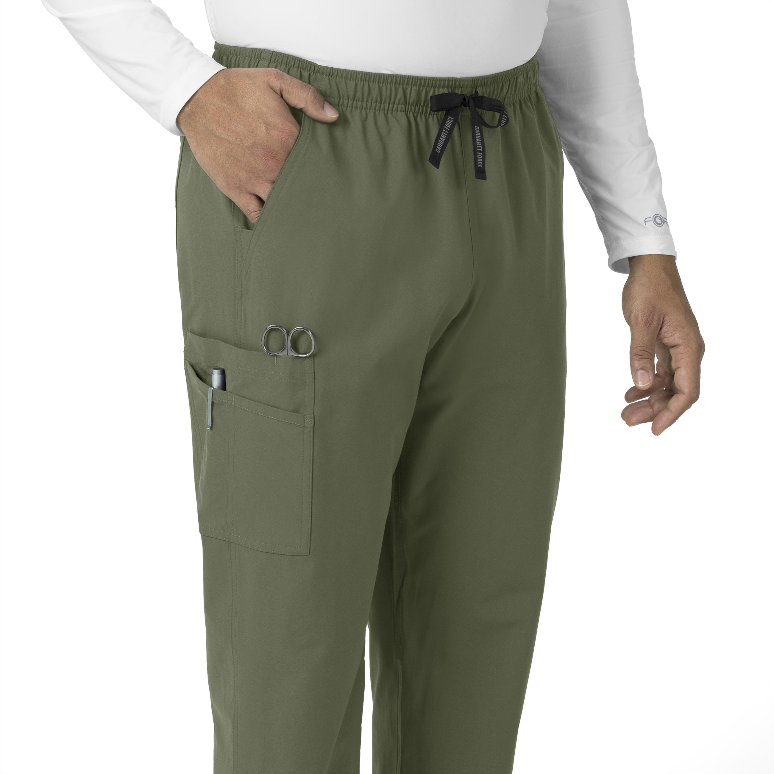 Force Essentials C55013 Unisex Elastic Waist Cargo Scrub Pants Olive
