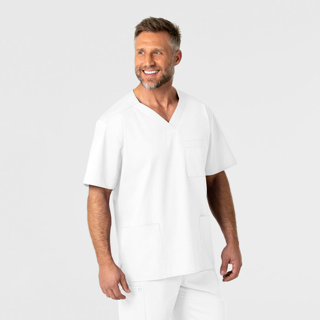 WonderWORK 103 Men's V-Neck Scrub Top White
