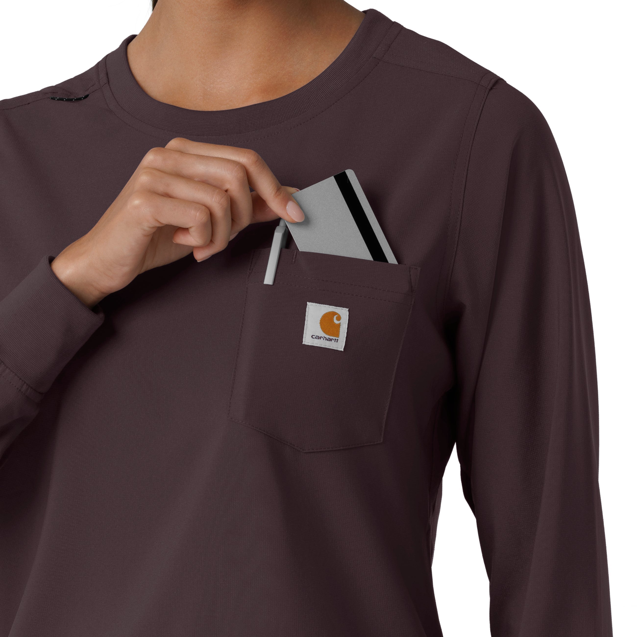 Force Cross-Flex C13610 Women's Crew Neck Long Sleeve Scrub Top Dark Sepia