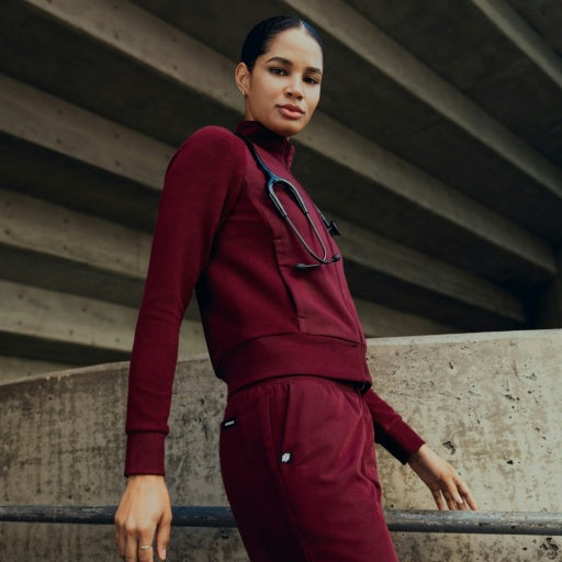 Hybrid Fleece W60018 Women's Cloud Hybrid Fleece Bomber Jacket Burgundy