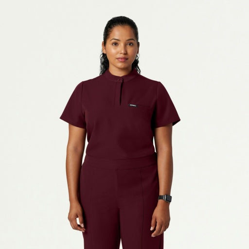 ULTRAlast W10006 Women's Savi Stand-Collar Scrub Top Burgundy