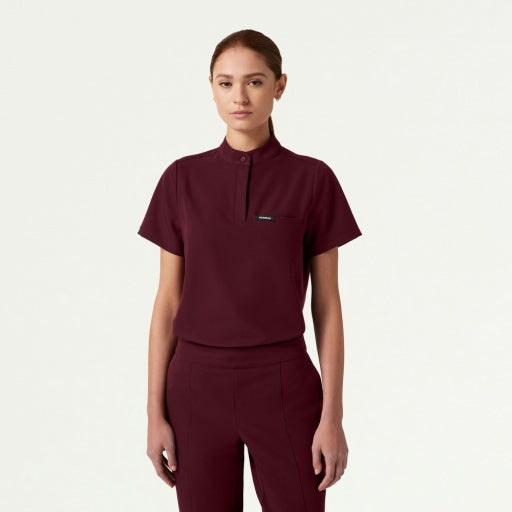 ULTRAlast W10006 Women's Savi Stand-Collar Scrub Top Burgundy