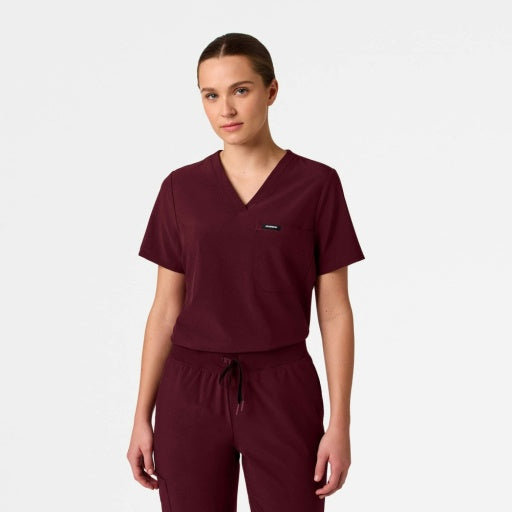 ULTRAlite W10040 Women's Rhena Slim 1-Pocket Scrub Top Burgundy