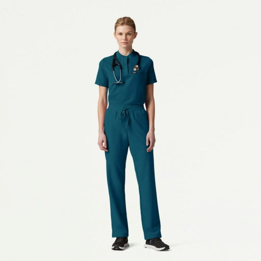 ULTRAlast W10006 Women's Savi Stand-Collar Scrub Top Caribbean Blue