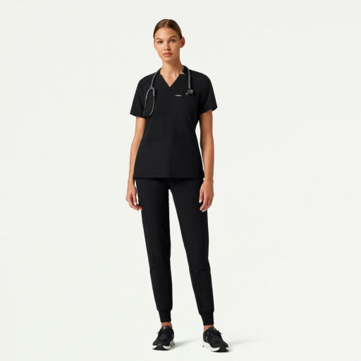 ULTRAlast W10015 Women's Helia Slim Notched V-Neck Scrub Top Black