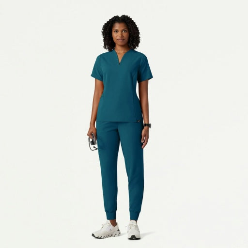 ULTRAlast W10003 Women's Calix Fit & Flare Scrub Top Caribbean Blue
