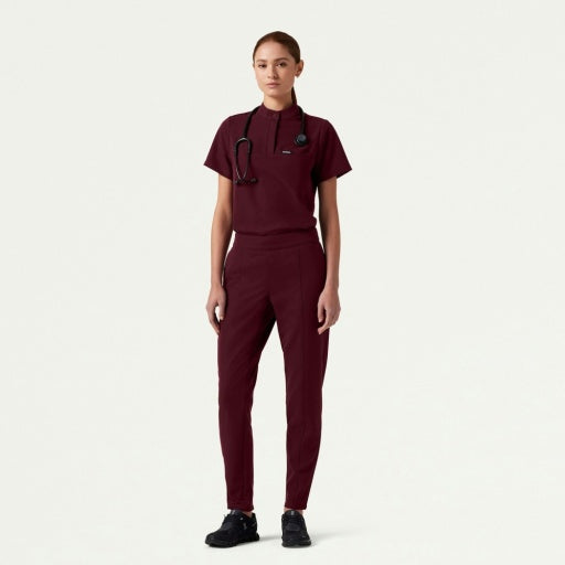 ULTRAlast W10006 Women's Savi Stand-Collar Scrub Top Burgundy