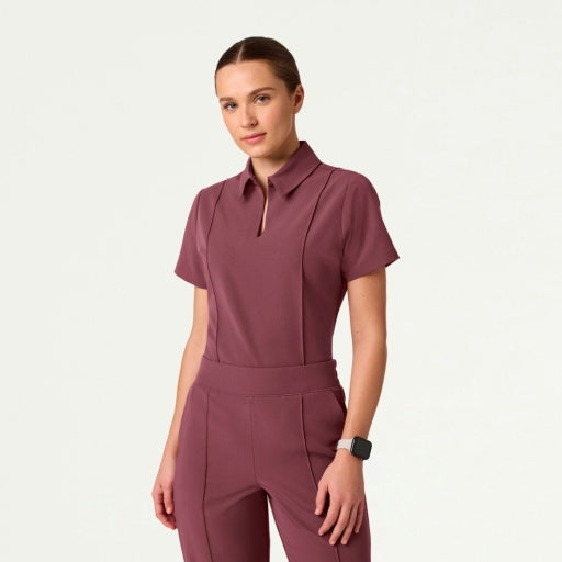 ULTRAlast W10035 Women's Carys Slim Modern Polo Scrub Top Rosewood