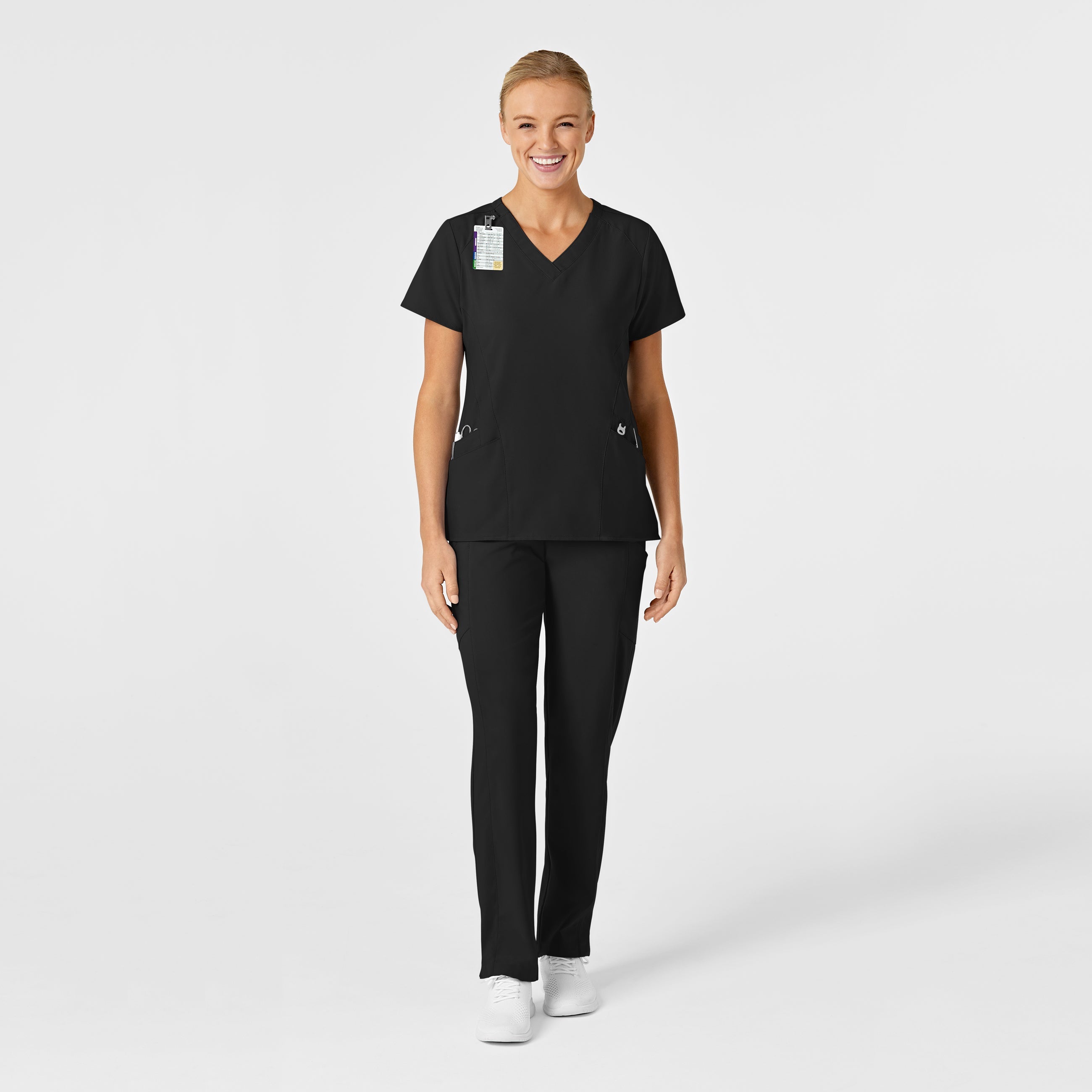 W123 6155 Stylized V-Neck Scrub Top Black