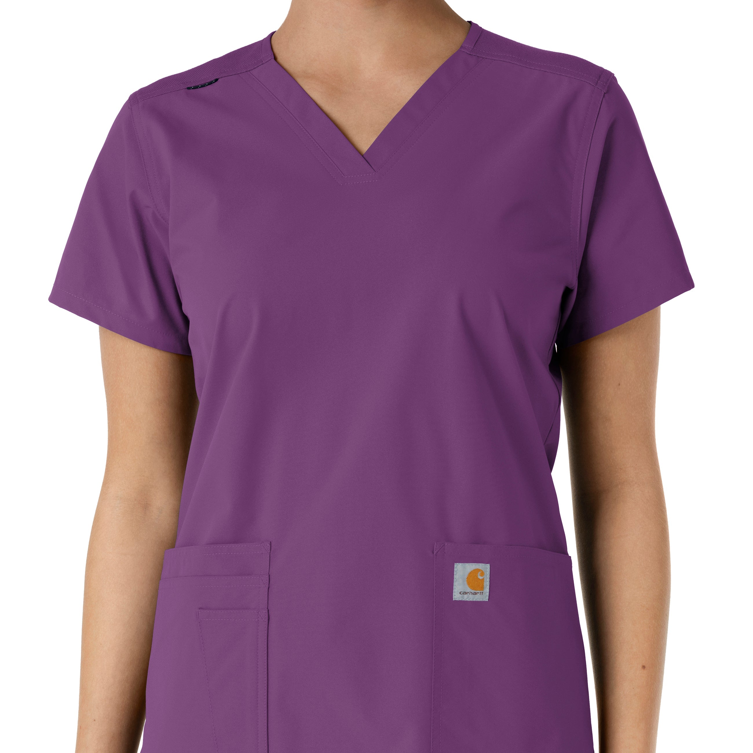 Force Essentials C12313 V-Neck Knit Panel Scrub Top Eggplant