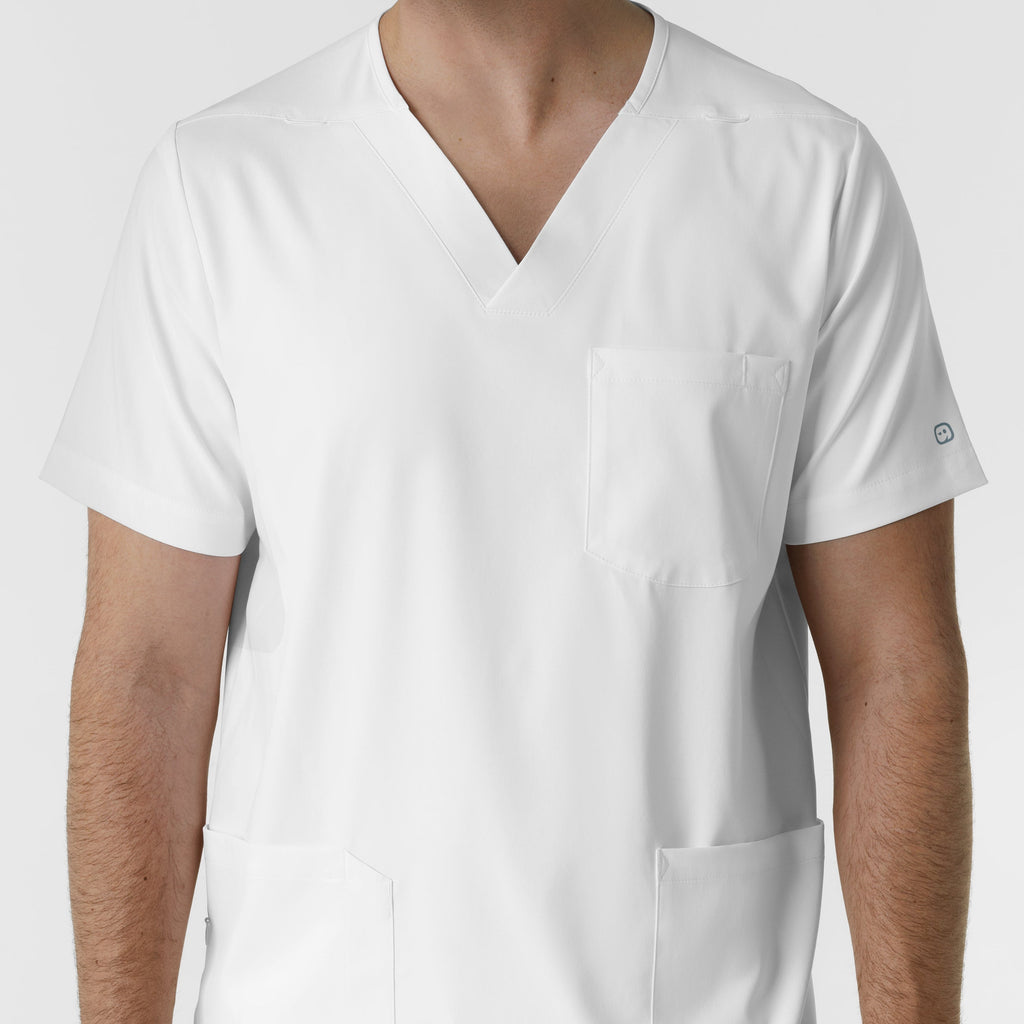 Boundless 6351 Men's Multi Pocket V-Neck Scrub Top White