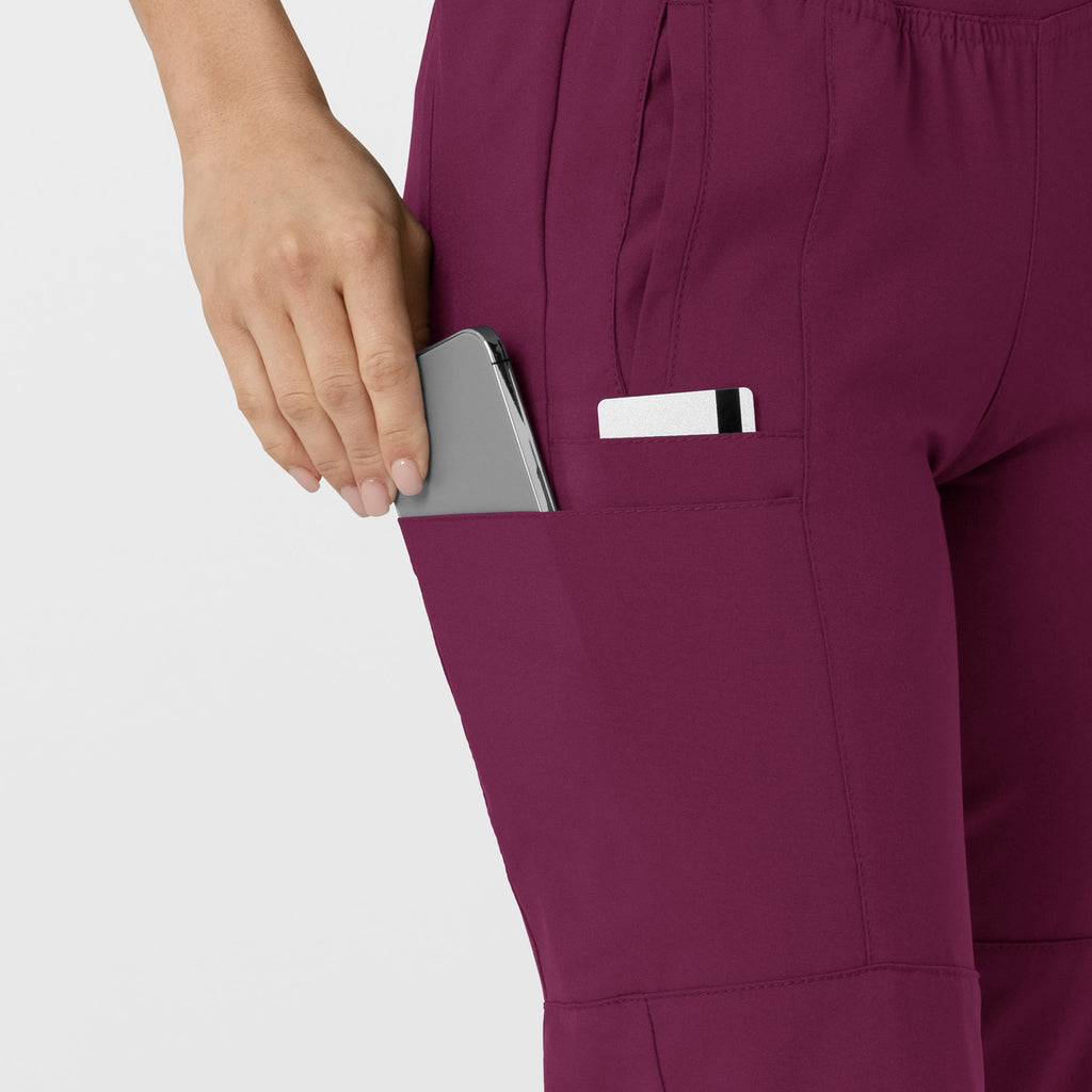 W123 5555 Comfort Waist Cargo Jogger Scrub Pants Wine