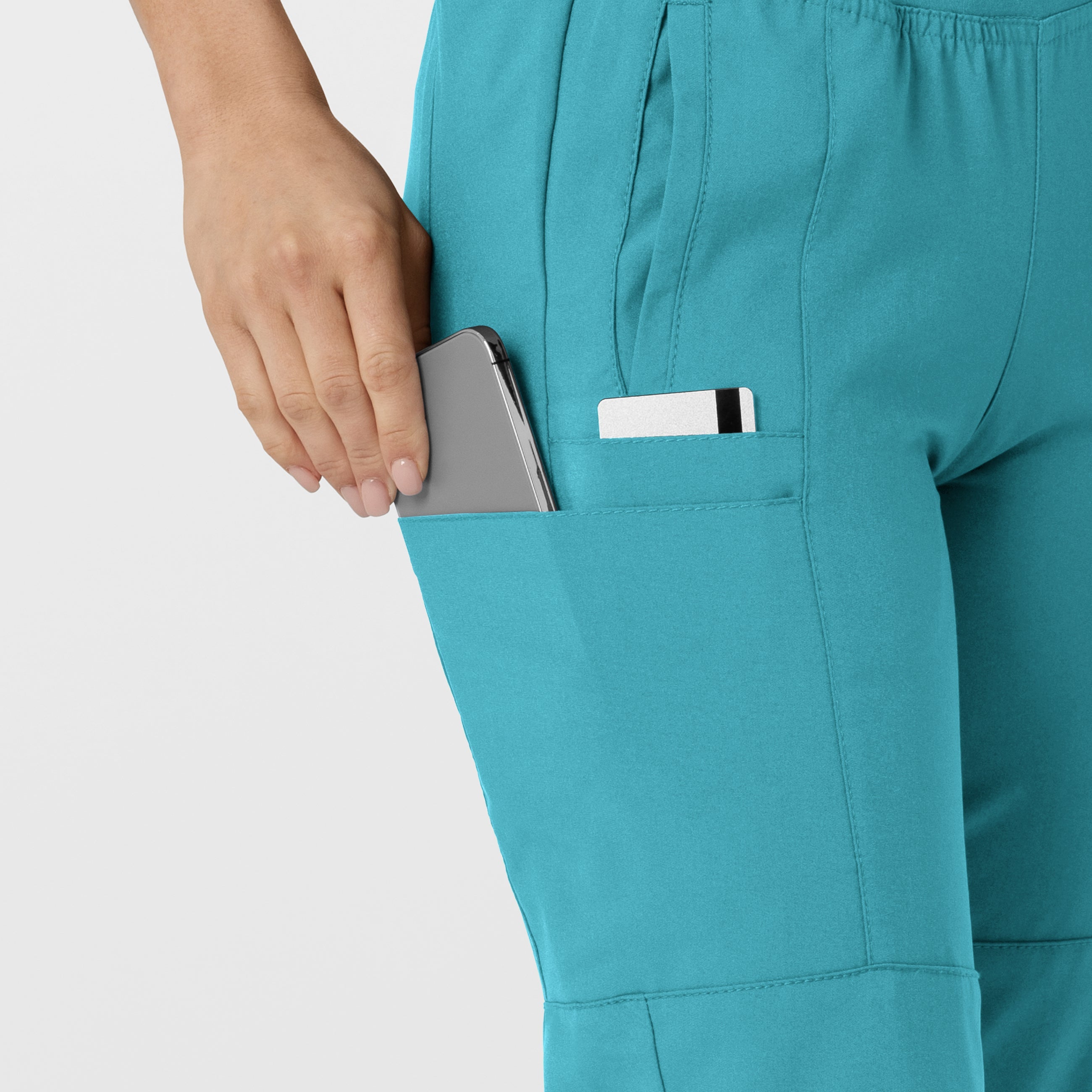 W123 5555 Comfort Waist Cargo Jogger Scrub Pants Teal Blue