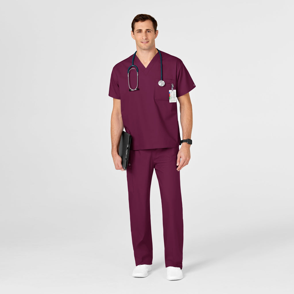 WonderWORK 100 Unisex V-Neck Scrub Top Wine