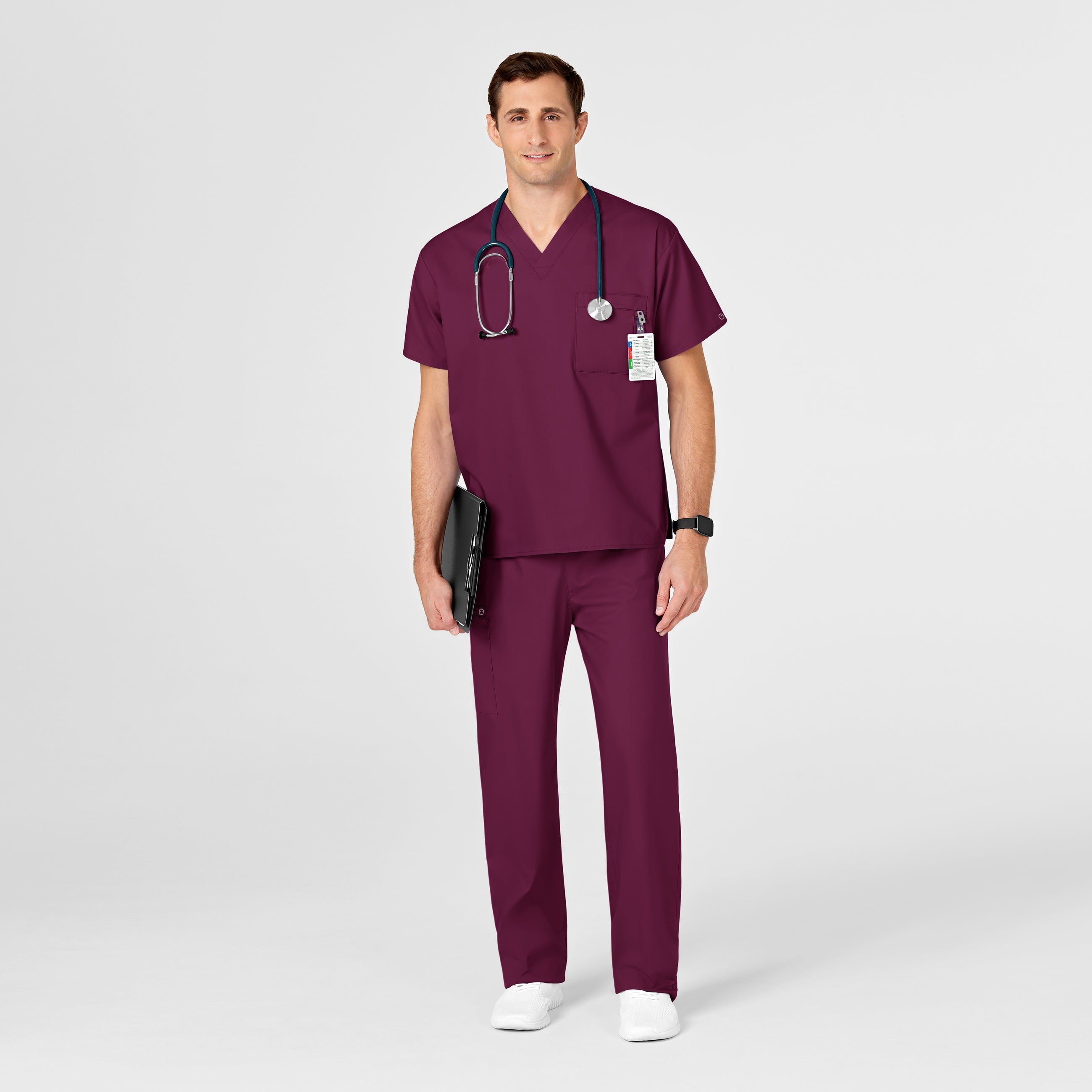 WonderWORK 100 Unisex V-Neck Scrub Top Wine