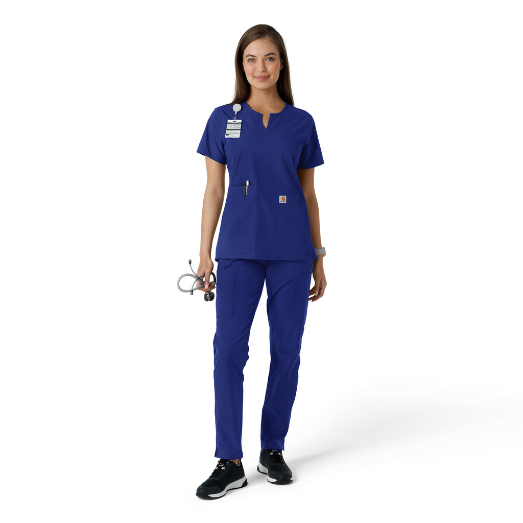 Force Essentials C12413 Women's Notch Neck Tunic Knit Panel Scrub Top Galaxy Blue
