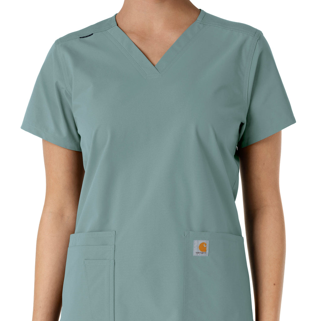 Force Essentials C12313 V-Neck Knit Panel Scrub Top Summer Blue