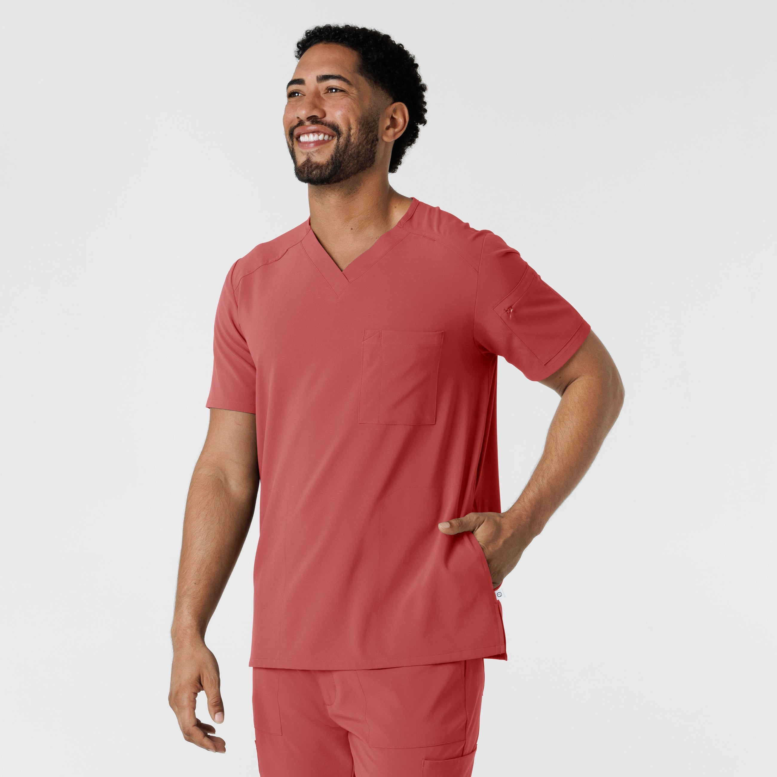 RENEW 6834 Men's V-Neck 5 Pocket Scrub Top Mineral Red