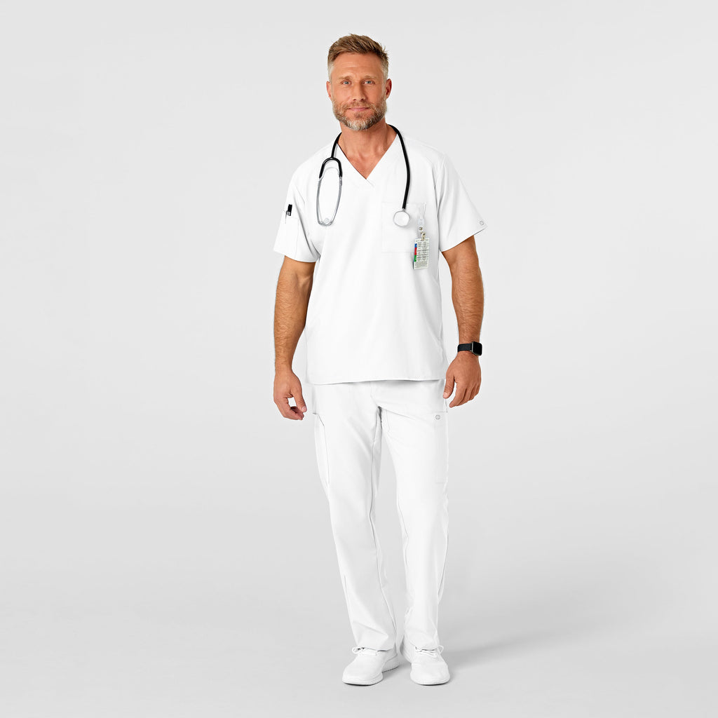W123 5355 Men's Flat Front Cargo Scrub Pants White