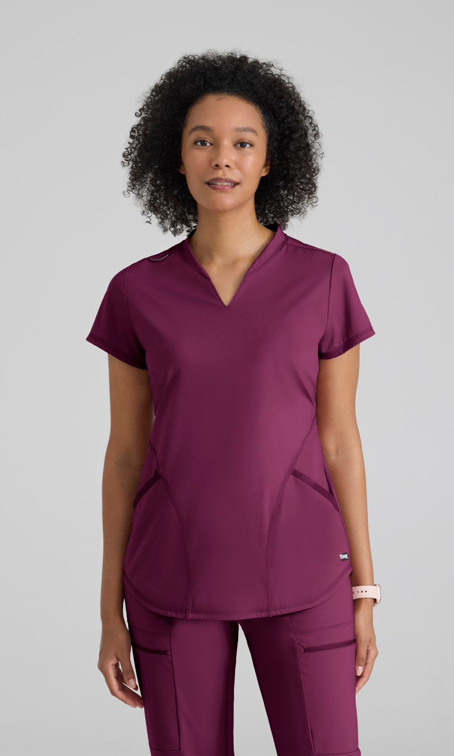 Grey's Anatomy Knits GRST249 Define Knit Scrub Top Wine