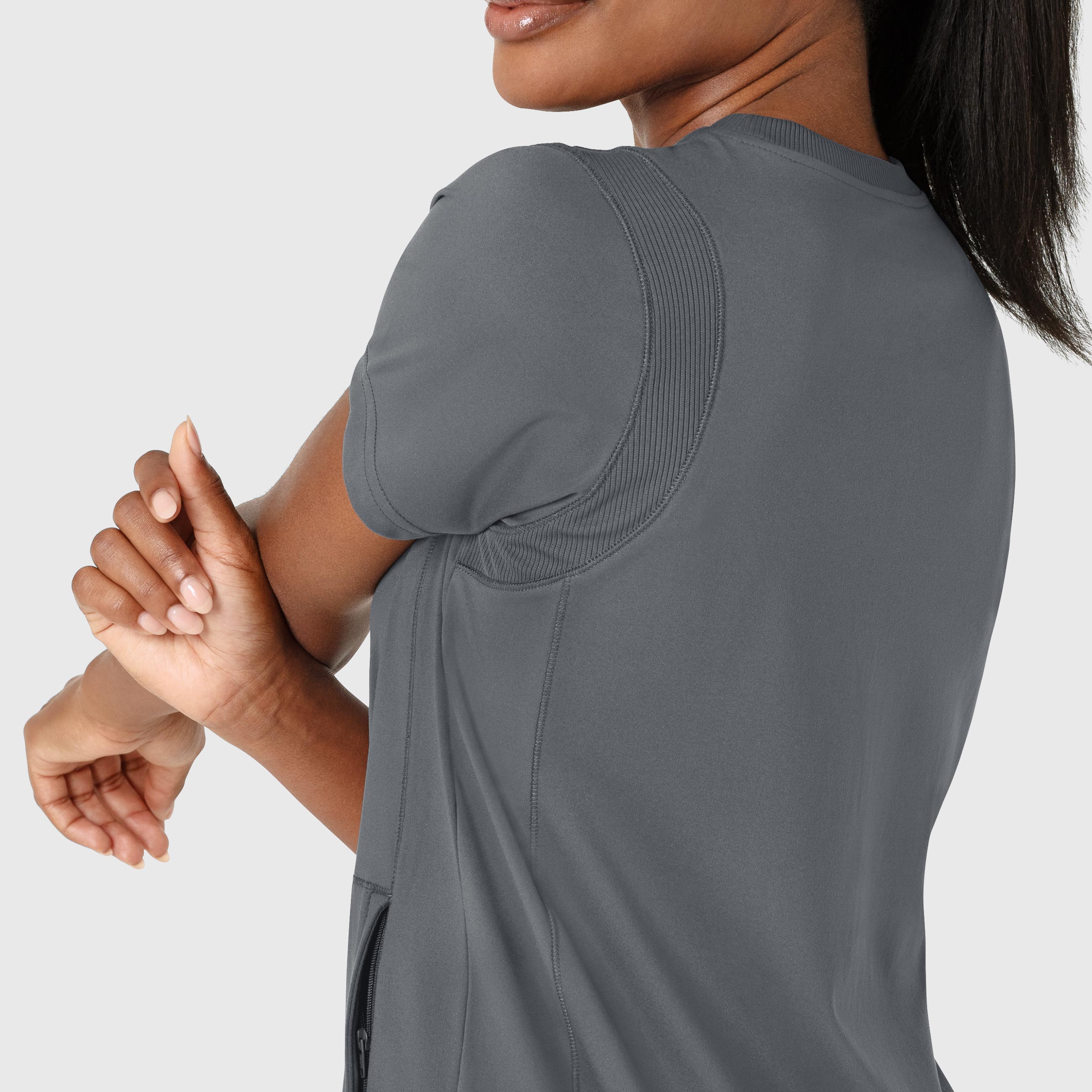 RENEW 6359 Knit Flex-n-Reach Crew Neck Scrub Top Pewter