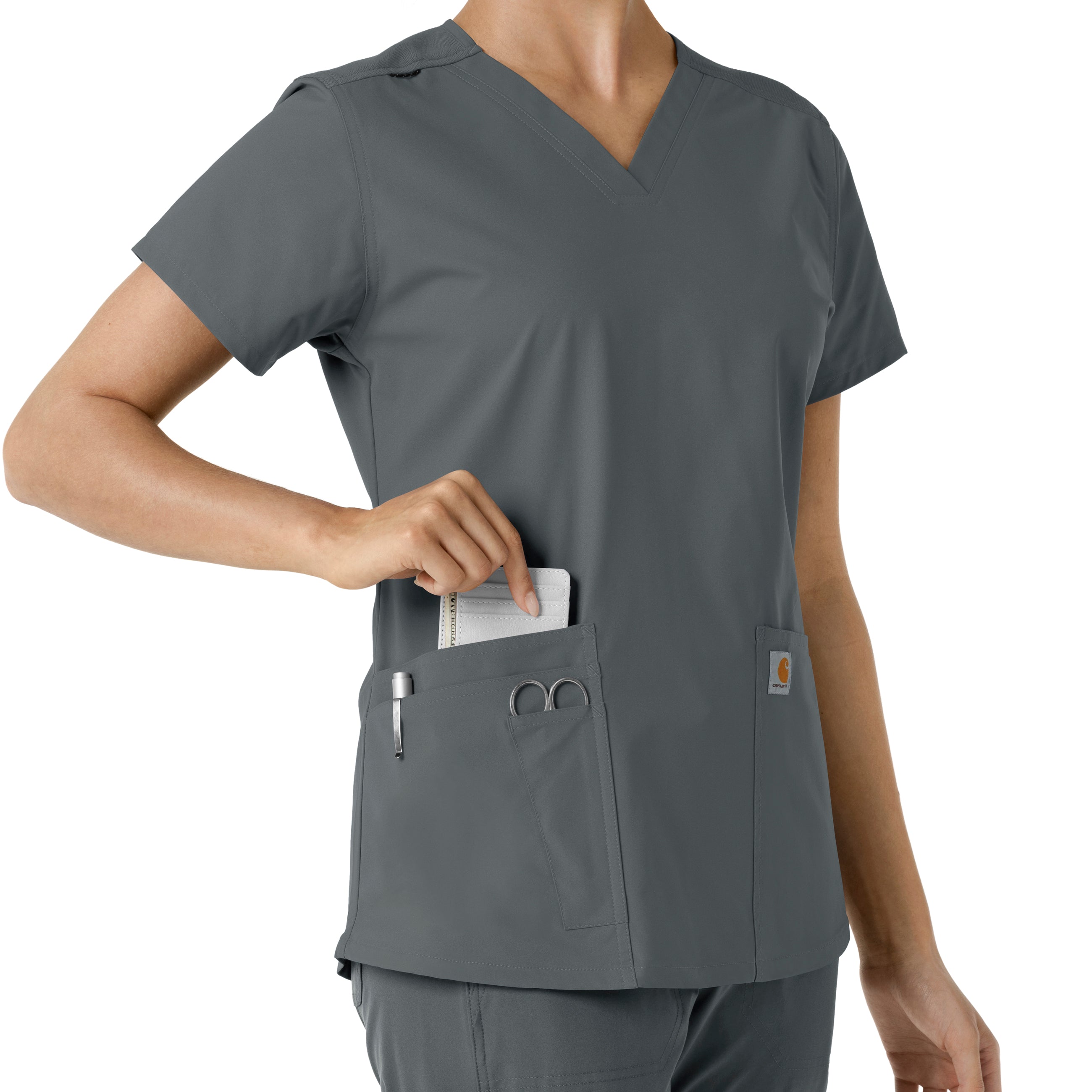Force Essentials C12313 V-Neck Knit Panel Scrub Top Pewter