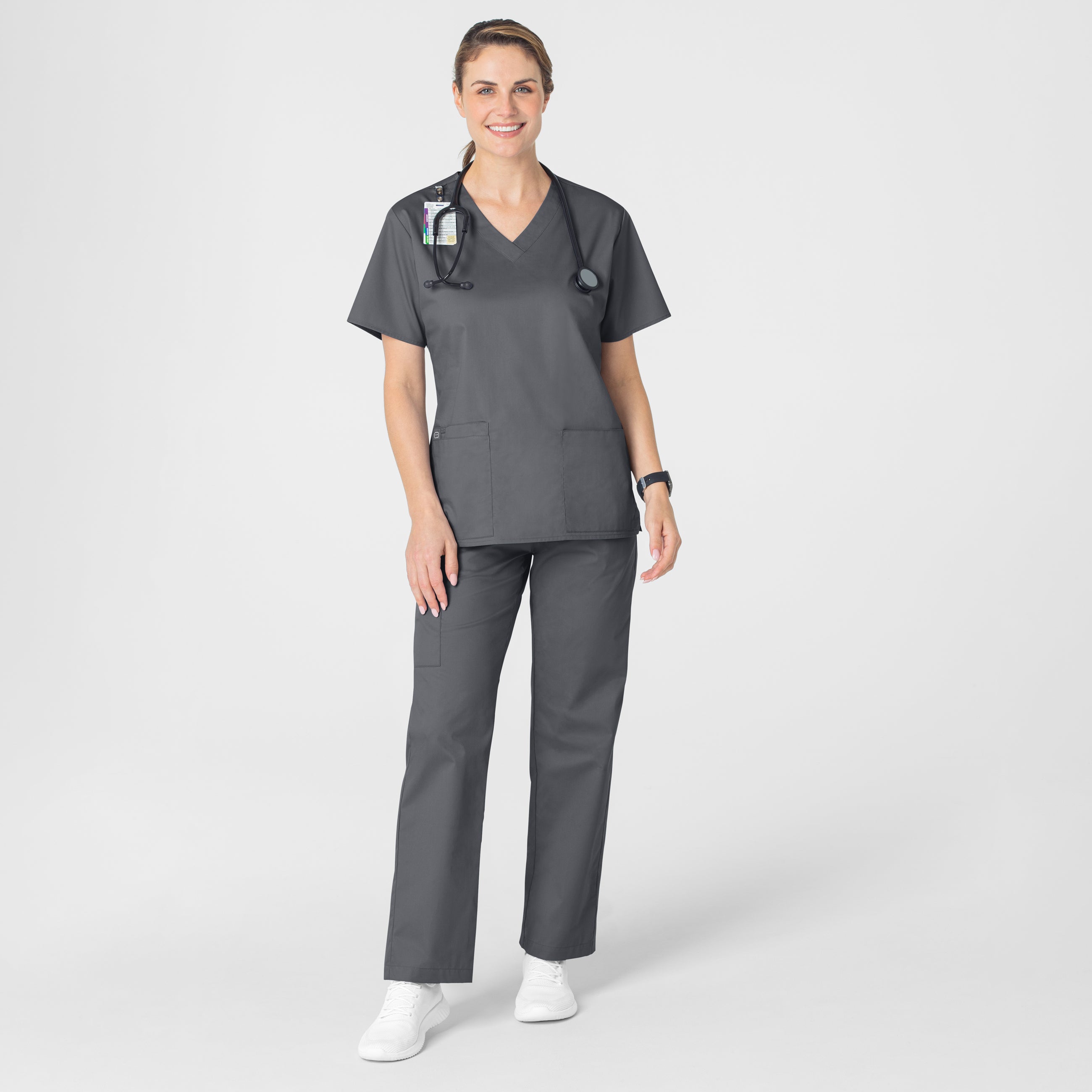 WonderWORK 101 V-Neck Scrub Top Pewter